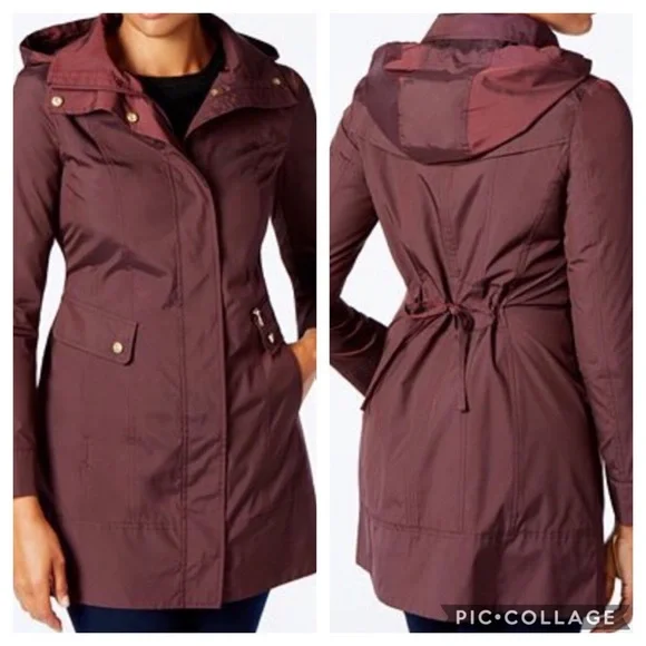 Cole Haan Back Bow Packable Hooded Raincoat - Picture 1 of 8
